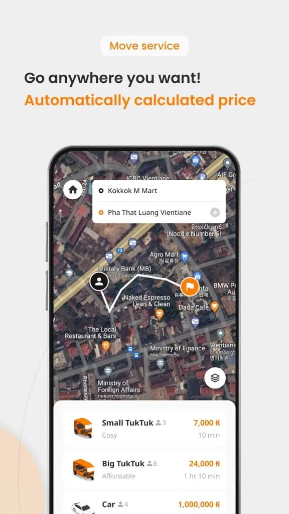 Application KOKKOK Move, VTC et tuk-tuk au Laos