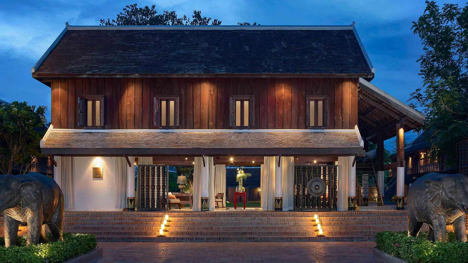 A restored colonial-era luxury hotel building in Luang Prabang, Laos