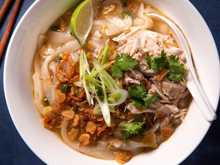 Vientiane, Laos: A Three-Day Pause in the Universe 2 Bowl of khao piak sen, thick Lao rice noodles in chicken broth with fried shallots, garlic and herbs, in Vientiane